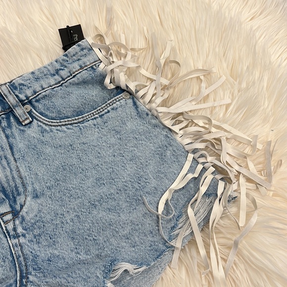 BLANK NYC Hi Rise Five Pocket Vegan Leather Fringe Cut Off Shorts - Picture 4 of 10